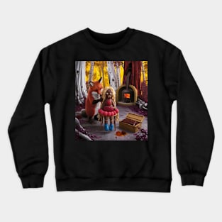 AI generated red fox making chocolate haunted doll Crewneck Sweatshirt